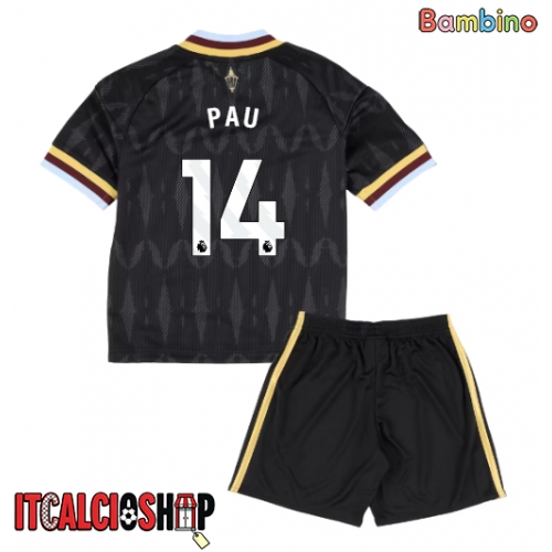 Aston Villa Pau Torres #14 Seconda Maglia Bambino 2026-27 Manica Corta (+ Pantaloni corti)